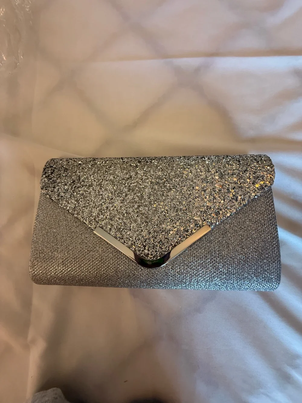 Silver Glitter & Metallic Envelope Clutch for Women